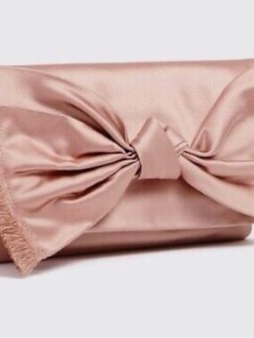Tory Burch Eleanor Shell Pink Satin Bow Clutch - Damaged